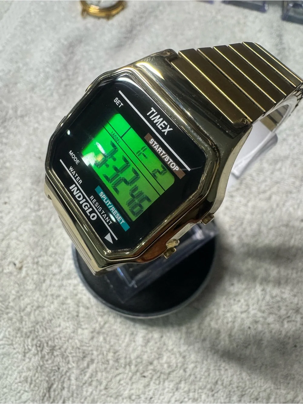 Timex Gold Tone Digital Indiglo Watch with Black Display
